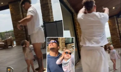 Fatherly Love : "Patrick Mahomes Quickly Switches into Dad Mode, Covering Daughter Sterling's Eyes During Solar Eclipse Viewing After Initially Holding Her Up to See"