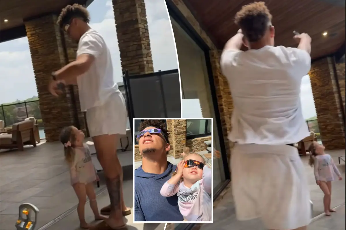 Fatherly Love : "Patrick Mahomes Quickly Switches into Dad Mode, Covering Daughter Sterling's Eyes During Solar Eclipse Viewing After Initially Holding Her Up to See"