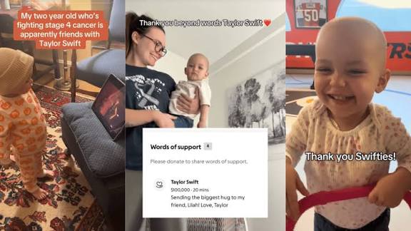 Amazing : Taylor Swift donates $100K to 2-year-old battling cancer: ‘Sending the biggest hug’...