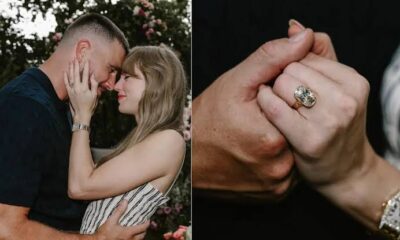 Amazing: Taylor Swift happily flashed her engagement ring while out with Travis Kelce at his 1587 Prime steakhouse in Kansas City, Mo...