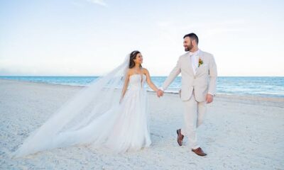 Travis Kelce weds Taylor swift at beach side while his brother Jason Kelce and his wife Kylie Kelce and Patrick Maohomes and Brittany Maohomes stand by...