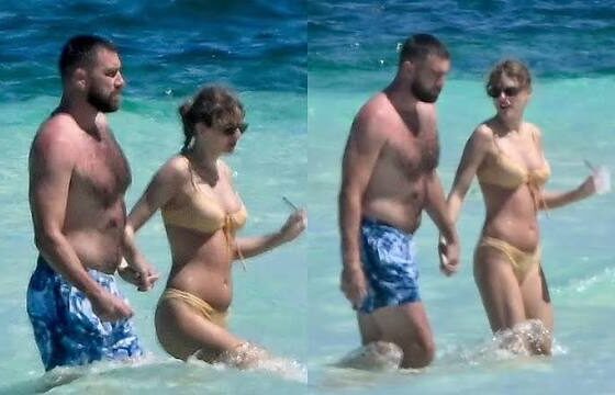 Breaking News : Taylor swift was seen at the beach with her boyfriend Travis Kelce having a romantic getaways together...