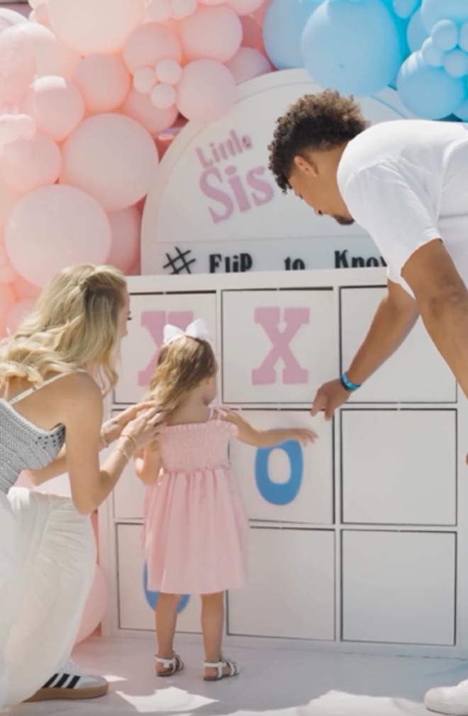 Patrick Mahomes and wife Brittany throw gender reveal party as couple announce whether fourth child is a boy or girl with adorable Tic-Tac-Toe game...