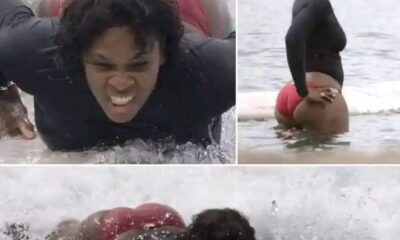Serena Williams slips while surfing and fans can’t stop rewatching the video of those big melons swinging to hit the water as her rear wildly jiggles the moment she hit the water, this clip is a tsunami of hot bouncing jelly