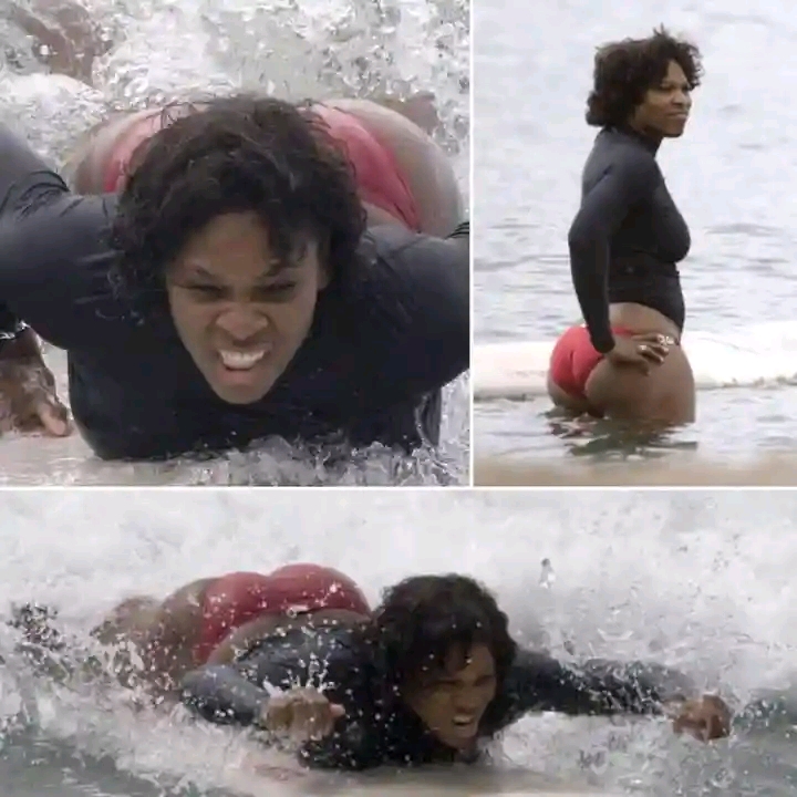 Serena Williams slips while surfing and fans can’t stop rewatching the video of those big melons swinging to hit the water as her rear wildly jiggles the moment she hit the water, this clip is a tsunami of hot bouncing jelly