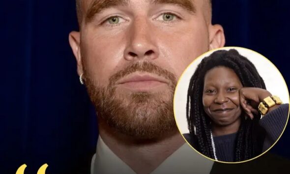 SHOCKING LIVE TV MOMENT FROM DALLAS: “HE’S JUST A FOOTBALL PLAYER.” Those five words from Whoopi Goldberg instantly backfired when Chiefs star Travis Kelce looked straight into the camera and dropped a line that stopped the entire studio cold. Within minutes, the clip exploded across social media — millions watching the exact moment Kelce turned a casual insult into a national wake-up call. What he said next didn’t just silence Whoopi — it sent shockwaves through the NFL, Hollywood, and every living room in America. READ MORE:
