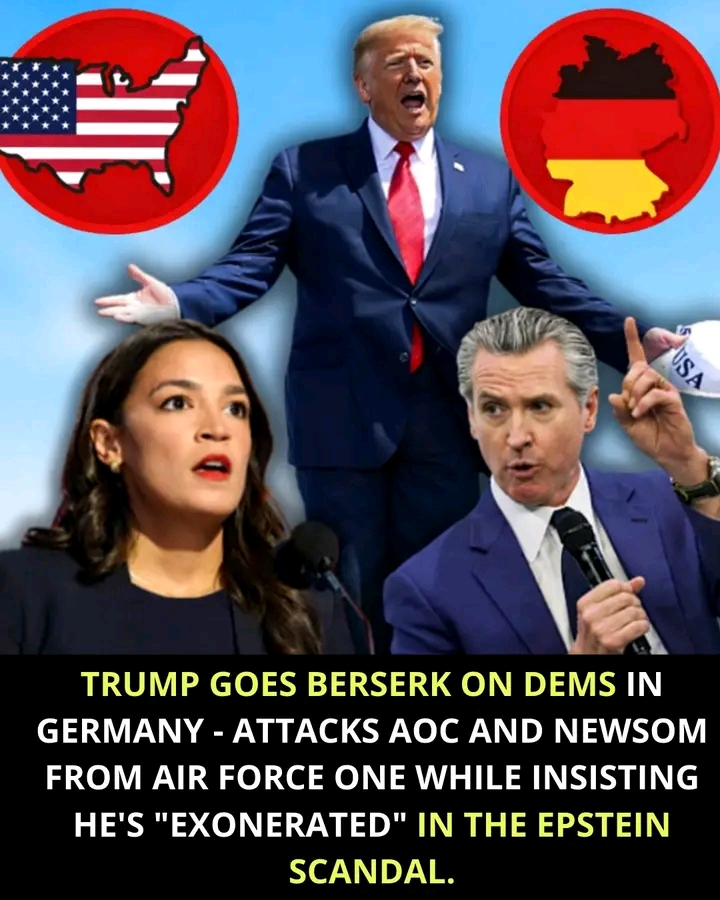 Breaking: President Donald Trump fired back sharply after Democratic figures spoke in Germany, unleashing criticism of Alexandria Ocasio-Cortez and Gavin Newsom while again insisting he has been “fully exonerated” in the Jeffrey Epstein case.