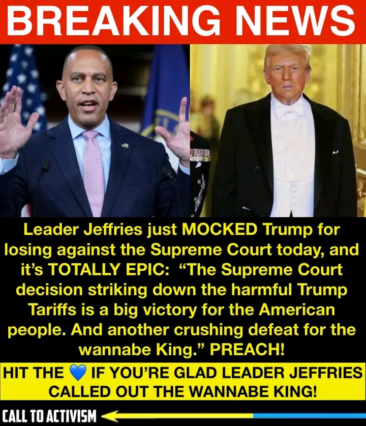 MAJOR BREAKING: Jeffries Torches Trump After Supreme Court Defeat! House Democratic Leader Hakeem Jeffries didn’t hold back after the Supreme Court struck down Donald Trump’s tariff scheme...