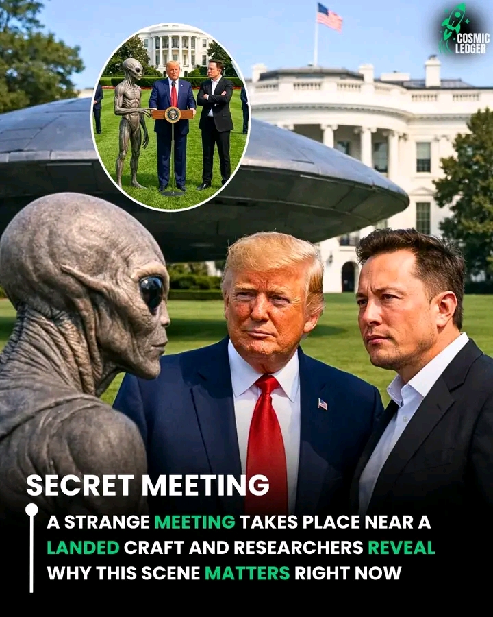 News update : The viral image circulating online depicts a striking and enigmatic scene: a humanoid figure standing beside what appears to be a large, landed craft positioned near a prominent government building...